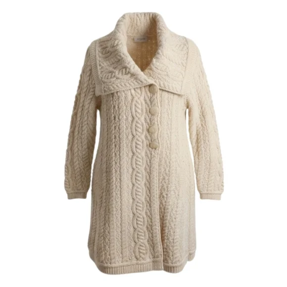 Inis Crafts Chunky Cream Wool Longline Cardigan size - Picture 2 of 15